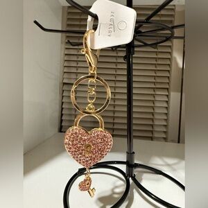 Gold and Pink Heart Keychain by